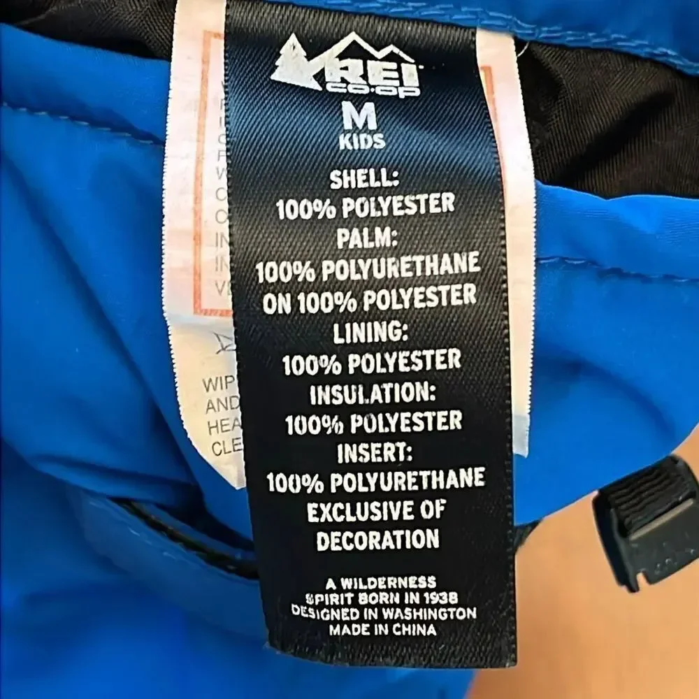 REI insulated kids mittens bright blue size medium